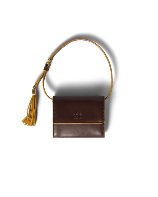 Miu Miu Brown Leather Wallet With Shoulder Strap