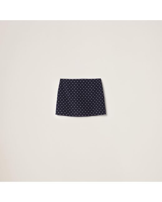 Miu Miu Blue Polka-dot Crepe De Chine Miniskirt