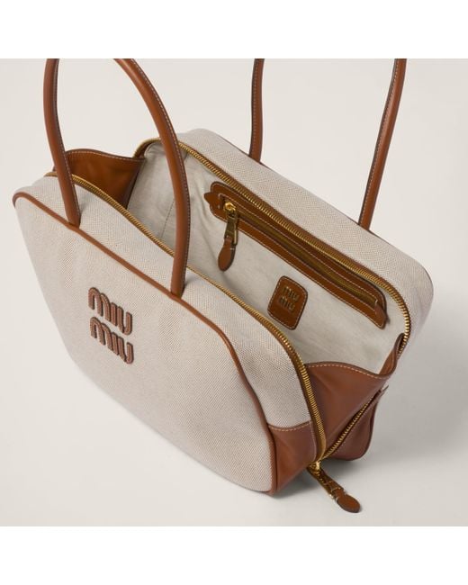 ハンドバッグ MiuMiu | RUNWAY Canvas top-handle bag Beige/brandy Canvas Top-handle Bag | Miu Miu