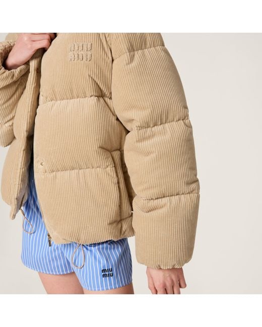Miu Miu Medium-Weight Corduroy Down Jacket in Natural | Lyst Miu Miu Medium-Weight Corduroy Down Jacket in Natural | Lyst