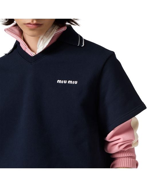 Miu Miu Blue Cropped Cotton Fleece Sweatshirt