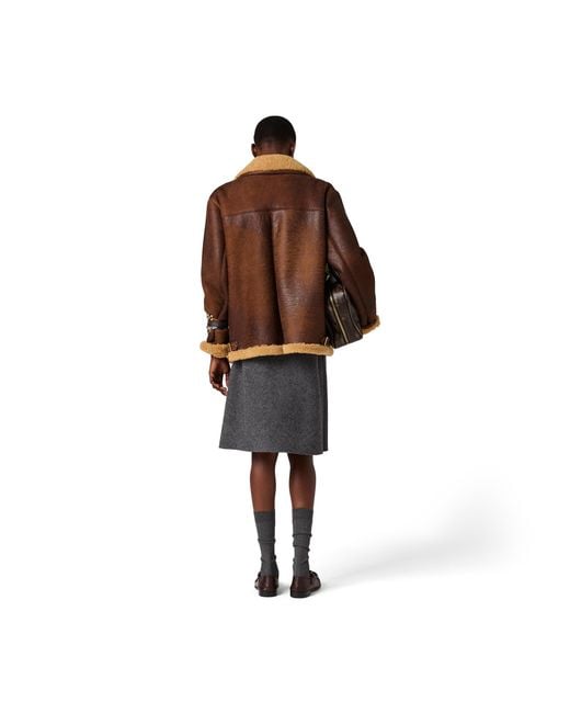 Miu Miu Brown Waxed Shearling Blouson Jacket