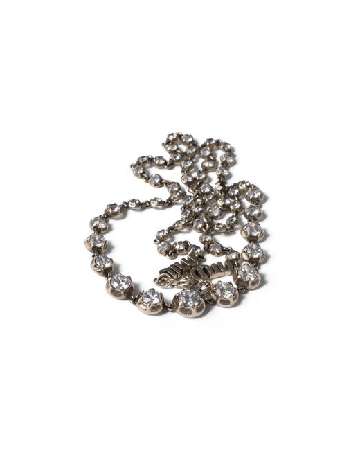 Miu Miu Metallic Metal Necklace With Crystals