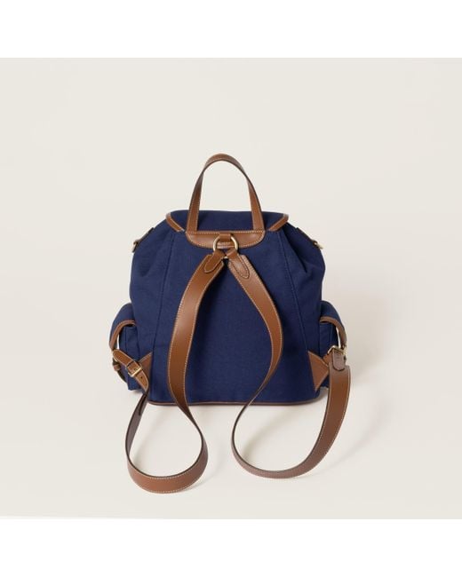 Miu Miu Blue Canvas And Leather Backpack