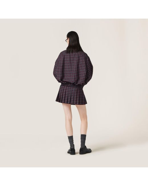 Miu Miu Blue Checked Wool Miniskirt