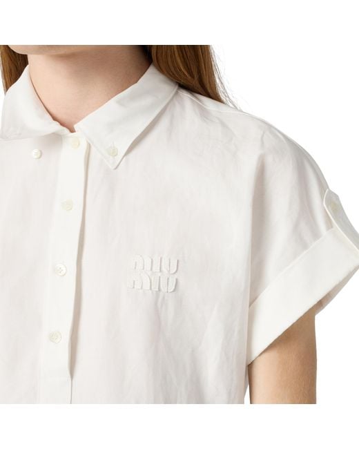 Miu Miu White Slubbed Poplin Dress