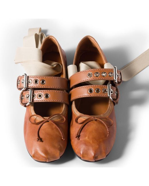 Miu Miu Brown Nappa And Calf Leather Ballerinas