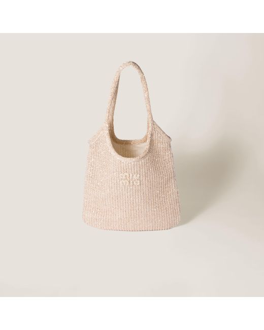 Miu Miu Ivy Sequin Mesh Bag in Natural | Lyst