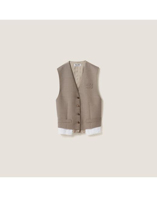Miu Miu Natural Single-Breasted Gabardine Vest