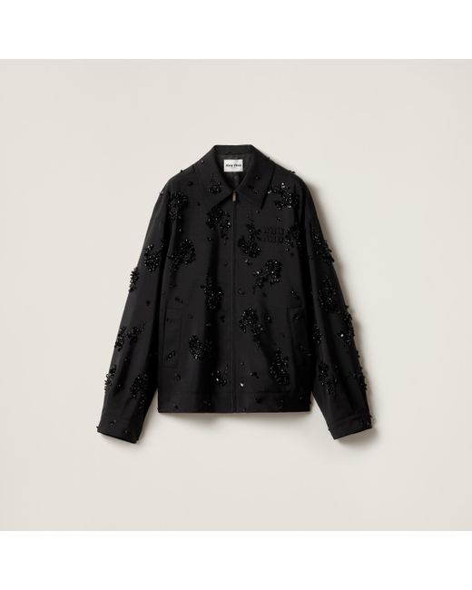 Miu Miu Black Embroidered Kid Mohair Blouson Jacket