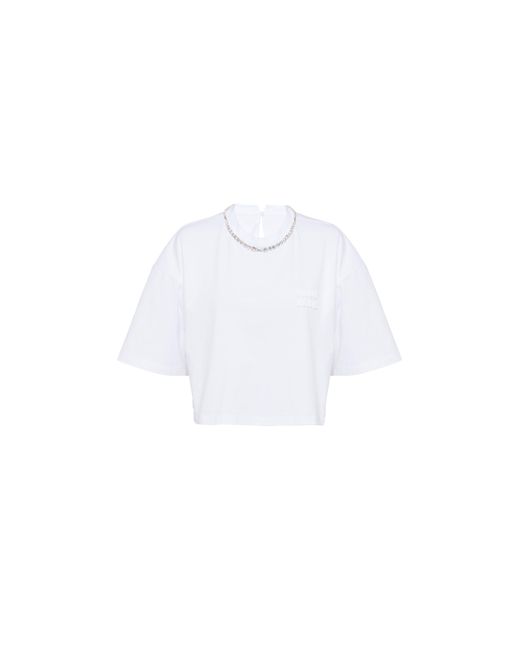 Miu Miu White Embroidered Cotton T-Shirt
