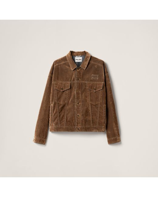 ブルゾン MIU MIU ML1158_157Y_F0002 FLOCKED CHAMBRAY BLOUSON IN SUEDE Black Flocked Chambray Blouson Jacket | Miu Miu