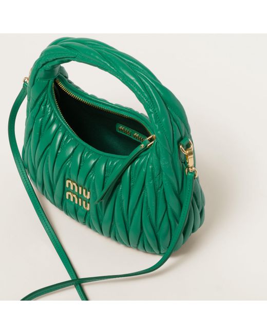 Miu Miu Green Wander Matelassé Nappa Leather Hobo Bag
