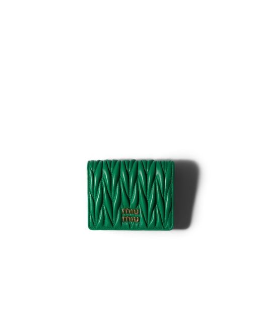 Miu Miu Green Small Matelassé Nappa Leather Wallet