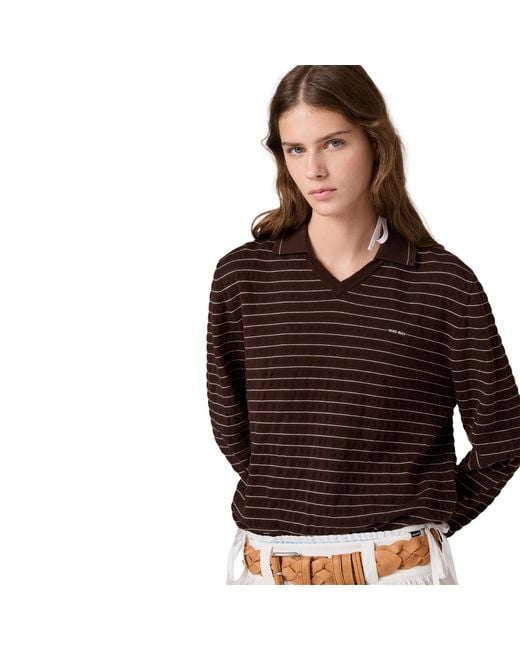Miu Miu Brown V-Neck Cotton Sweater