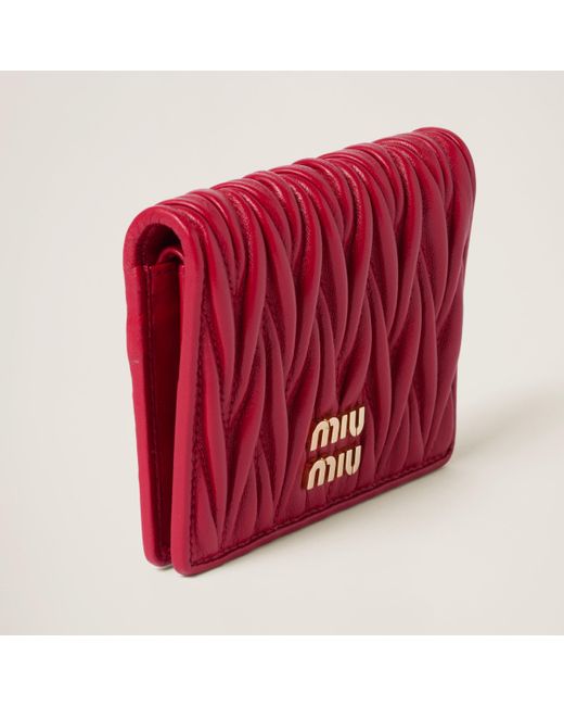 Miu Miu Red Small Matelassé Nappa Leather Wallet