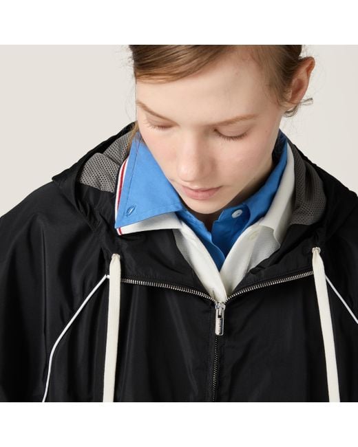 Miu Miu Black Technical Silk Zipper Blouson Jacket