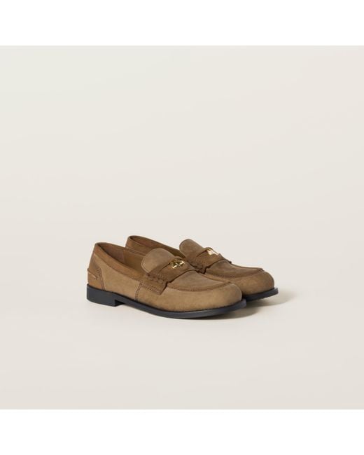 Miu Miu Natural Velvet And Suede Penny Loafers