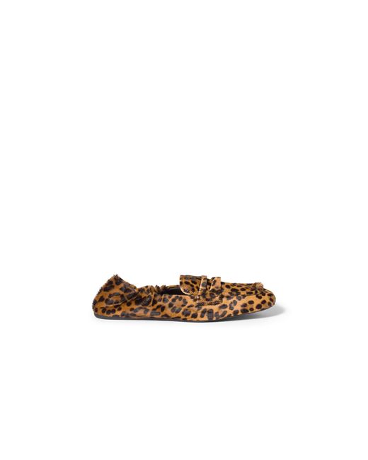 Miu Miu Brown Ruches Printed Leather Loafers