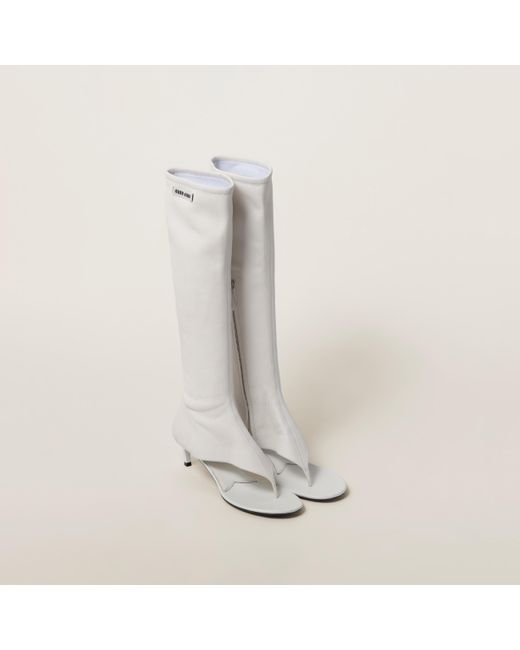 Miu Miu White Stretch-nappa-leather Thong Boots