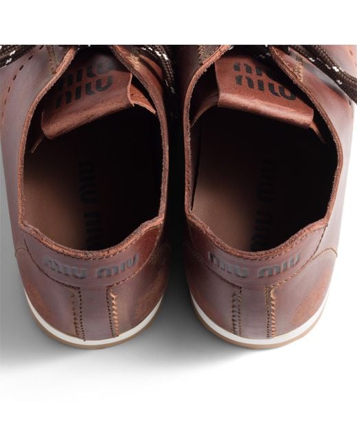 Miu Miu Brown Plume Leather Sneakers