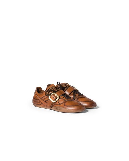 Miu Miu Brown Gymnasium Leather Sneakers With Buckle