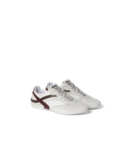 Miu Miu White Gymnasium Technical Fabric And Suede Sneakers