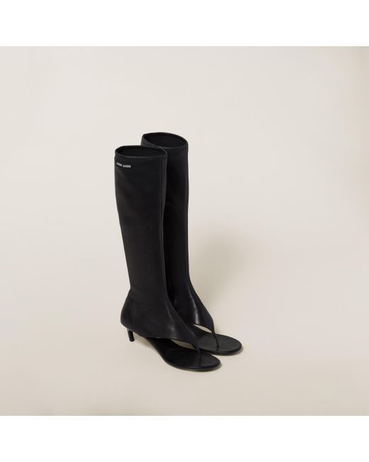 Miu Miu Black Lambskin Thong Knee Boots