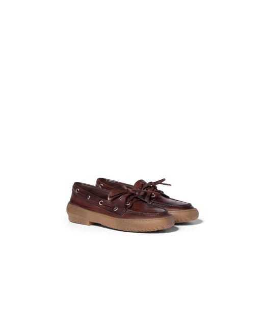 Miu Miu Brown Leather Deck Shoes