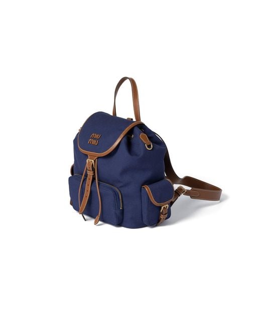 Miu Miu Blue Canvas And Leather Backpack