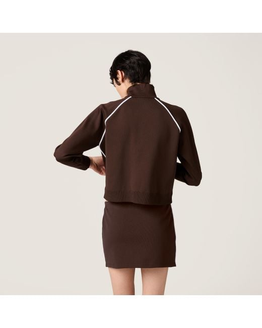 ブルゾン MIU MIU MMF958_16WY_F022X TECHNICAL YARN ZIPPER CARDIGAN Blue/white Technical Yarn Zipper Cardigan | Miu Miu