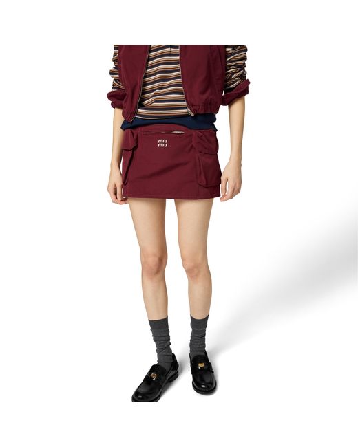 Miu Miu Red Washed Poplin Miniskirt