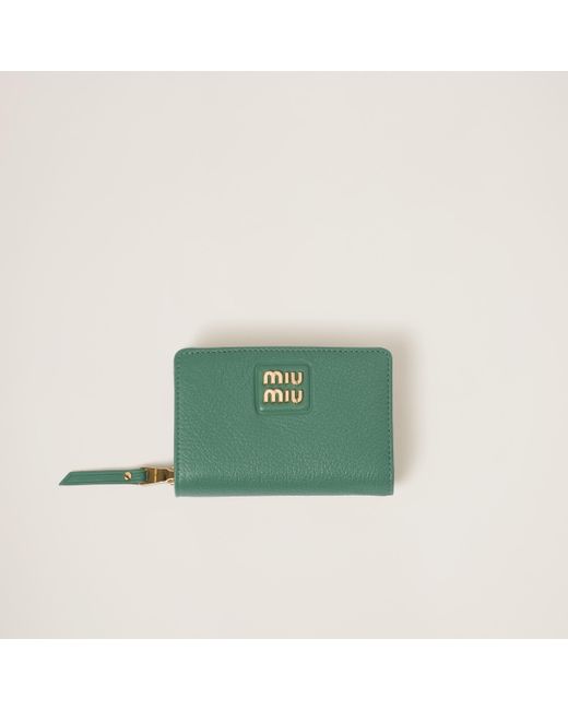 Miu Miu Green Small Madras Leather Wallet