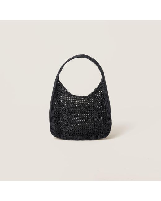Miu Miu Black Woven Fabric Hobo Bag