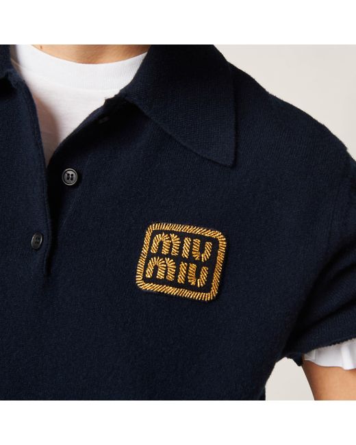 Miu Miu Blue Cashmere Knit Polo Shirt