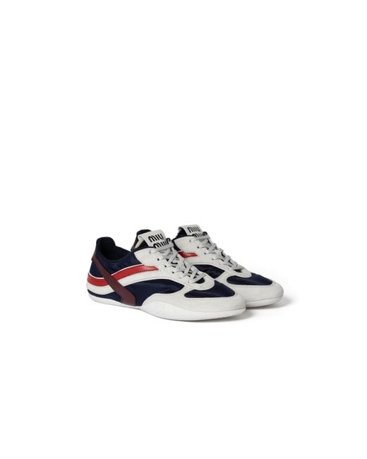 Miu Miu Blue Gymnasium Technical Fabric And Suede Sneakers