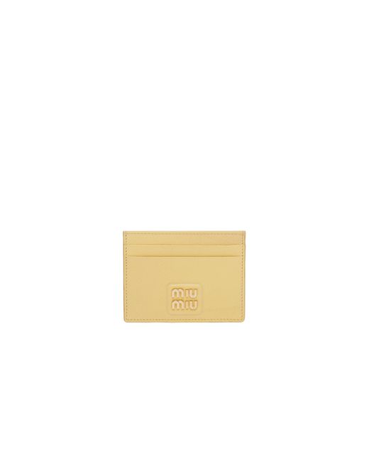 Miu Miu Yellow Madras Leather Card Holder