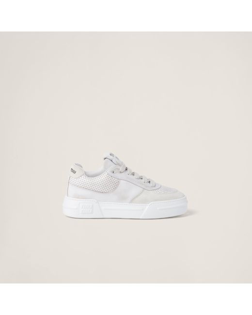 Miu Miu White Bleached Leather And Suede Sneakers