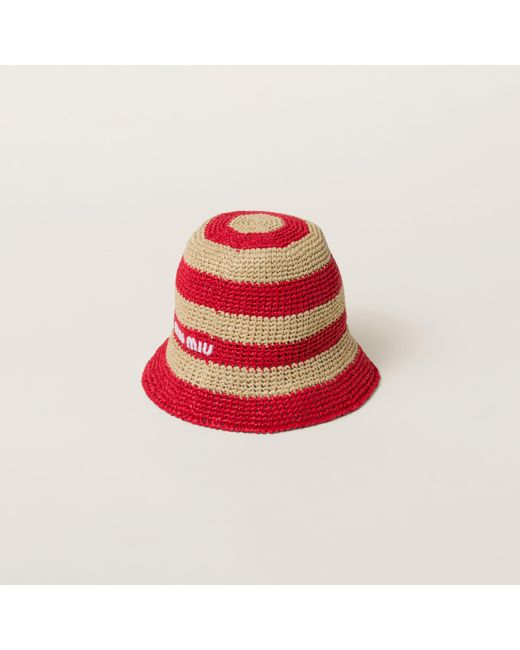 Miu Miu Red Viscose Raffia Hat