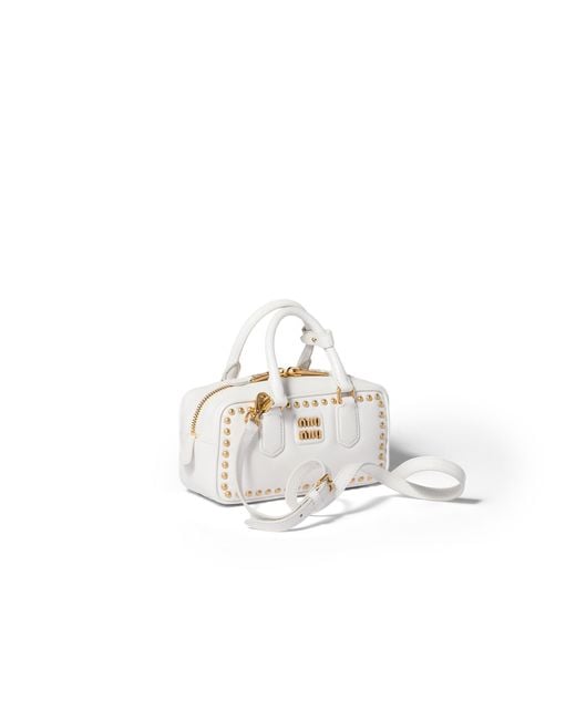 Miu Miu White Arcadie Studded Leather Bag