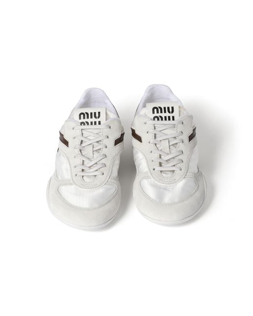 Miu Miu White Gymnasium Technical Fabric And Suede Sneakers