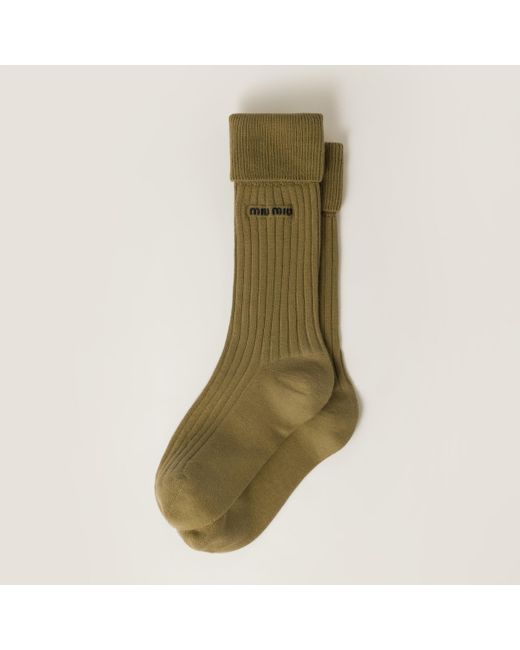 Miu Miu Green Ribbed Knit Socks