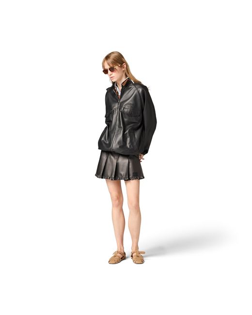 Miu Miu Black Pleated Nappa Leather Skirt