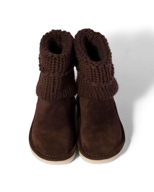 Miu Miu Brown Suede And Knit Booties