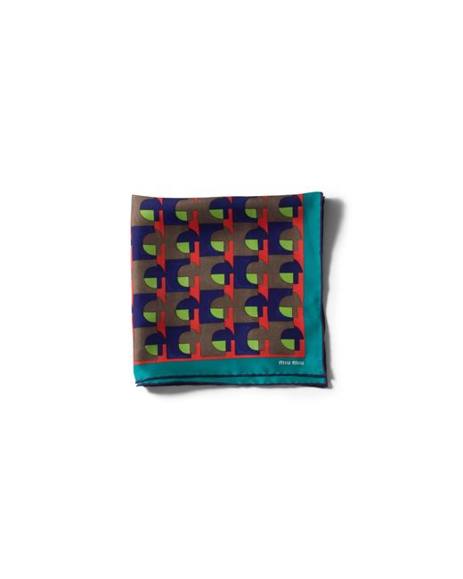 Miu Miu Blue Printed Silk Scarf