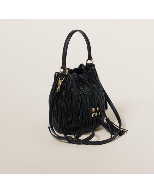 Miu Miu Black Matelassé Nappa Leather Bucket Bag
