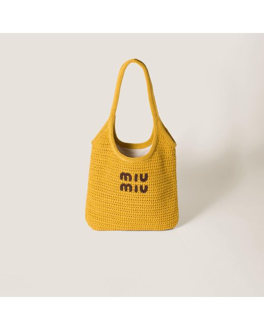 Miu Miu Yellow Ivy Raffia-Effect Woven Tote Bag