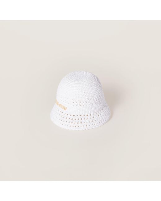 Miu Miu White Woven Fabric Hat