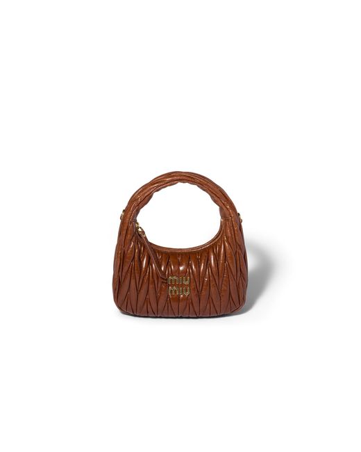 Miu Miu Brown Wander Matelassé Nappa Leather Hobo Bag
