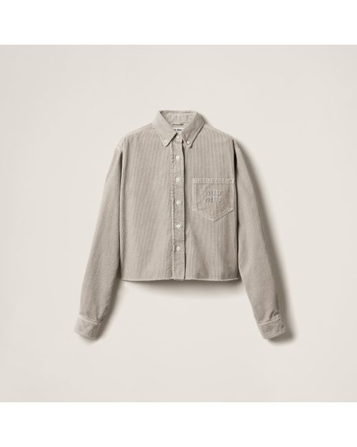 Miu Miu Gray Garment-Dyed Corduroy Shirt